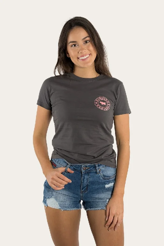 puff trim t-shirts -Signature Bull Womens Classic Fit T-Shirt - Vintage Black/Strawberry