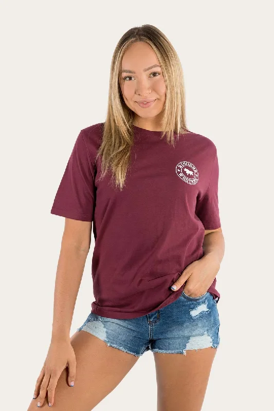 soft striking t-shirts -Signature Bull Womens Loose Fit T-Shirt - Burgundy/White