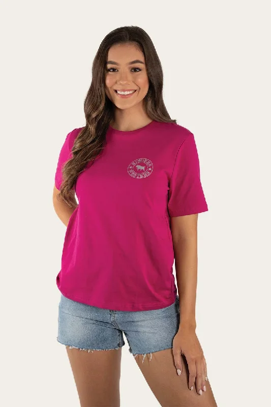 flame cozy t-shirts -Signature Bull Womens Loose Fit T-Shirt - Magenta/Silver