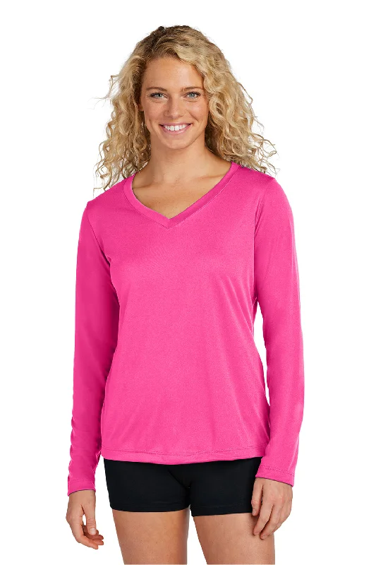 plus burst t-shirts -Sport-Tek Womens Competitor Moisture Wicking Long Sleeve V-Neck T-Shirt - Neon Pink