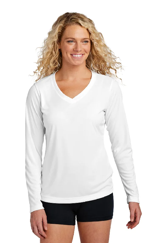 rose soft t-shirts -Sport-Tek Womens Competitor Moisture Wicking Long Sleeve V-Neck T-Shirt - White