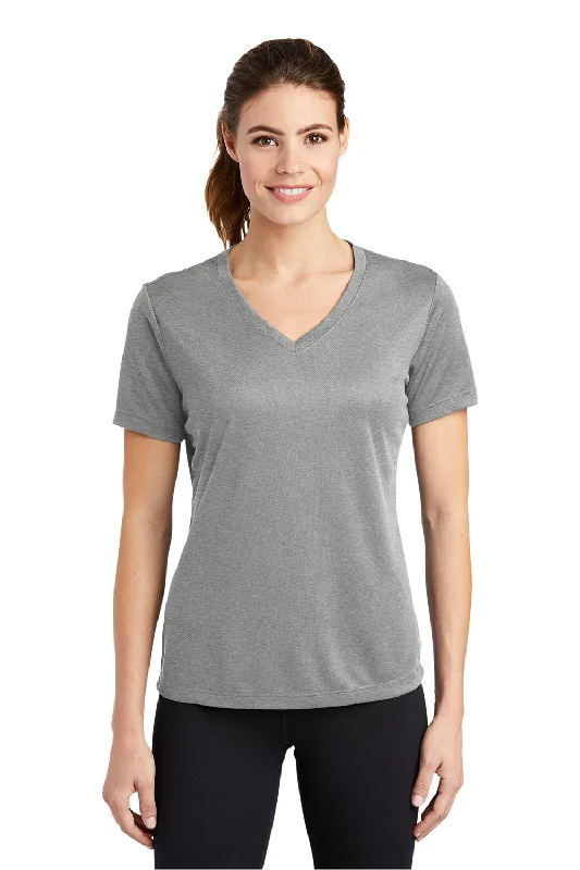 native dash t-shirts -Sport-Tek Womens RacerMesh Moisture Wicking Short Sleeve V-Neck T-Shirt - Heather Grey