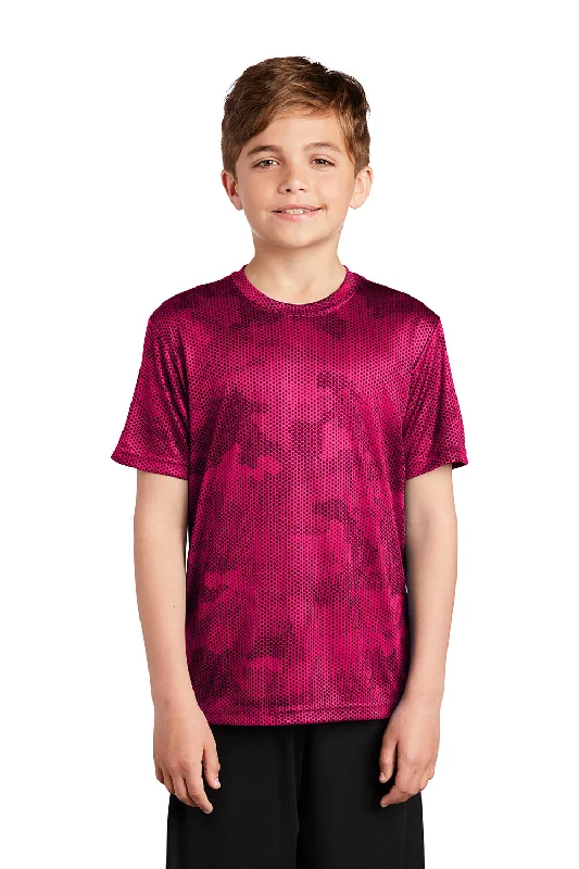 paprika pop t-shirts -Sport-Tek Youth CamoHex Moisture Wicking Short Sleeve Crewneck T-Shirt - Raspberry Pink