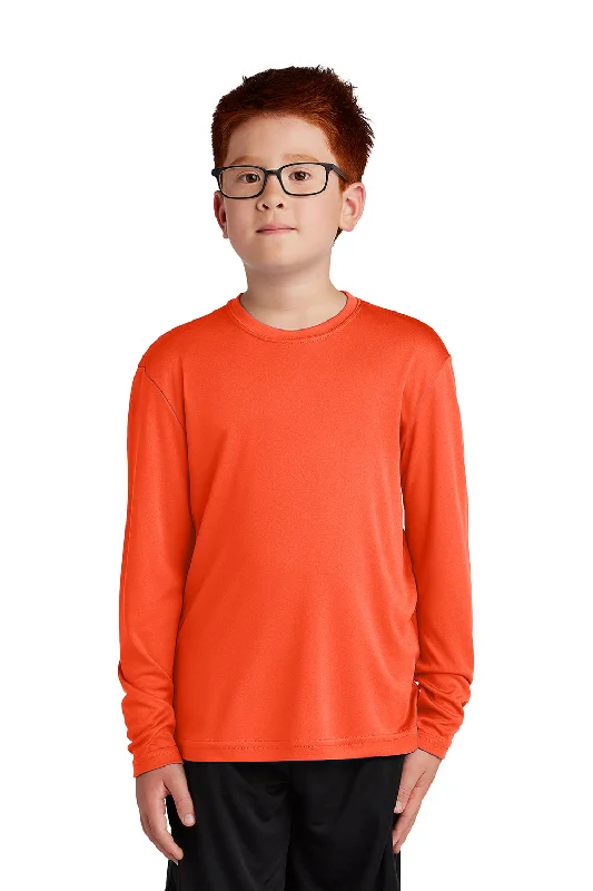 tight bold t-shirts -Sport-Tek Youth Competitor Moisture Wicking Long Sleeve Crewneck T-Shirt - Neon Orange