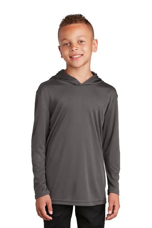 deep curve t-shirts -Sport-Tek Youth Competitor Moisture Wicking Long Sleeve Hooded T-Shirt Hoodie - Iron Grey