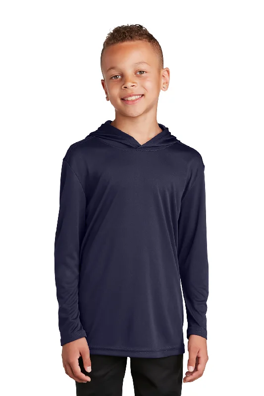 zinc shine t-shirts -Sport-Tek Youth Competitor Moisture Wicking Long Sleeve Hooded T-Shirt Hoodie - True Navy Blue