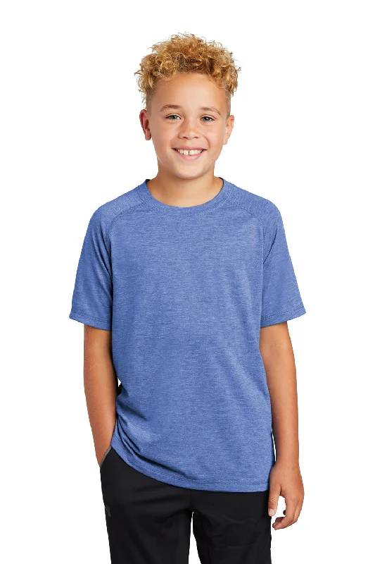 crisp rest t-shirts -Sport-Tek Youth Moisture Wicking Short Sleeve Crewneck T-Shirt - Heather True Royal Blue