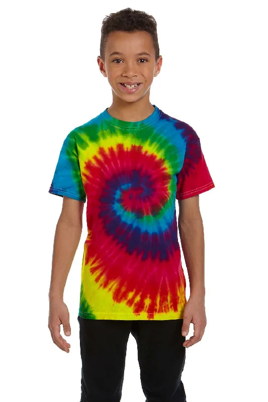 fun quote t-shirts -Tie-Dye Youth Short Sleeve Crewneck T-Shirt - Reactive Rainbow