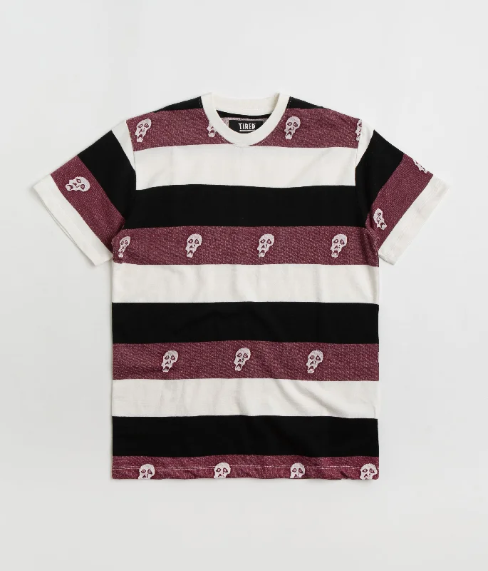 short dash t-shirts -Tired Sad Skull Striped Jacquard T-Shirt - Burgundy