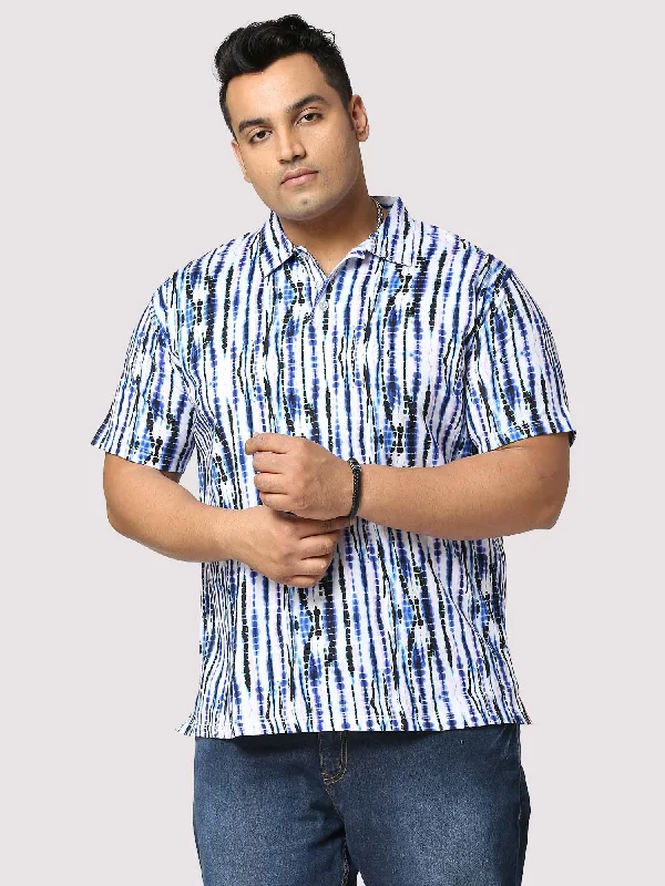 jade flair t-shirts -Waves Half Sleeves Digital Printed Shirt Men's Plus Size