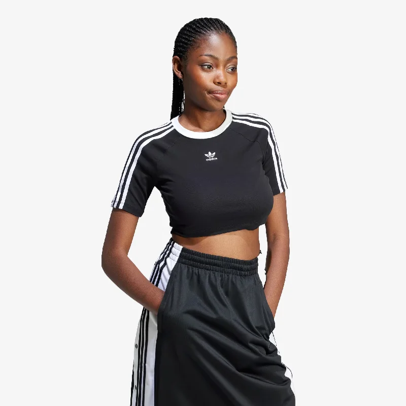 slate cozy t-shirts -Adidas Originals | WMN'S 3-STRIPES BABY TEE  { BLACK/WHITE