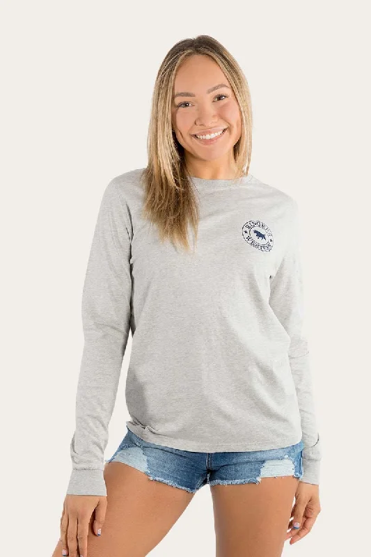 active trim t-shirts -Signature Bull Womens Loose Fit Long Sleeve T-Shirt - Grey Marle/Navy