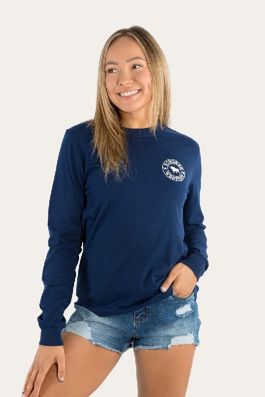 citron calm t-shirts -Signature Bull Womens Loose Fit Long Sleeve T-Shirt - Navy/White