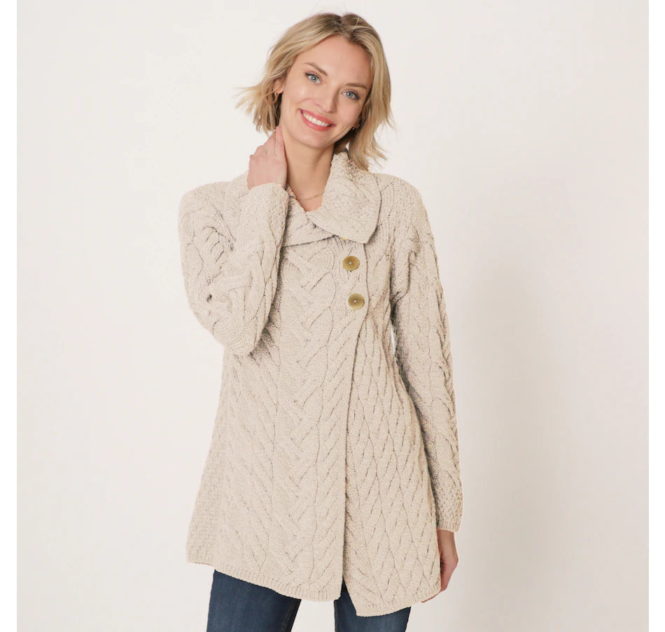 short cardigan camp layer -Aran - Buttoned Longline Cardigan - Parsnip