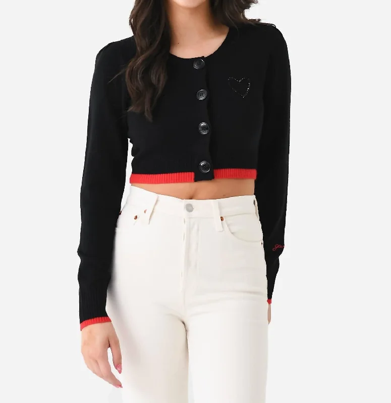 cardigan teens cosmic amber -Cropped O-Neck Cardigan In Black