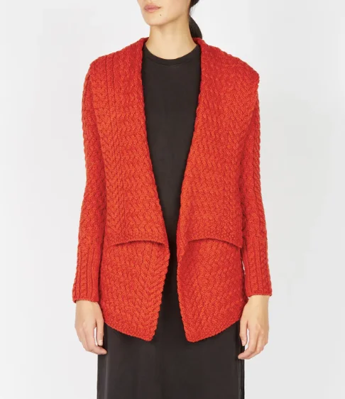 cardigan with twisted hem -Irish -  Glenross Waterfall Cardigan - Orange Marl