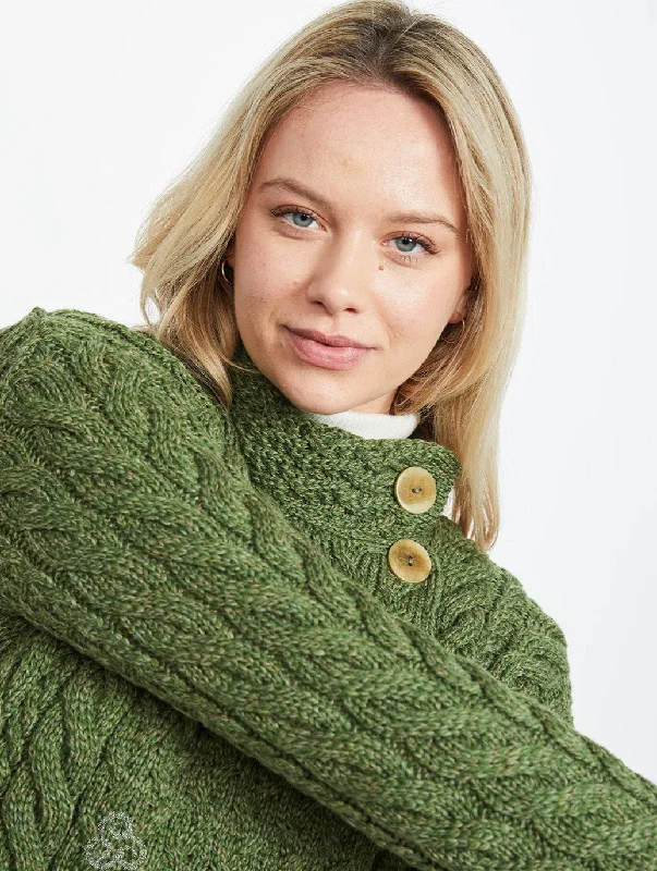 cardigan women soft sage -Aran- Asymmetrical Cardigan with Buttons - Green