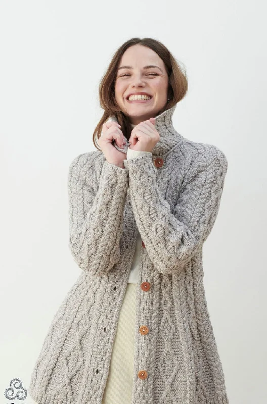 cropped cardigan camp vibe -Aran - Flare Cardigan Diamond Pattern - Oat