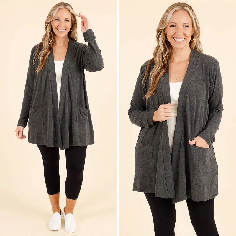 basalt cardigan dark sheen -Kindness and Compassion Cardigan, Charcoal