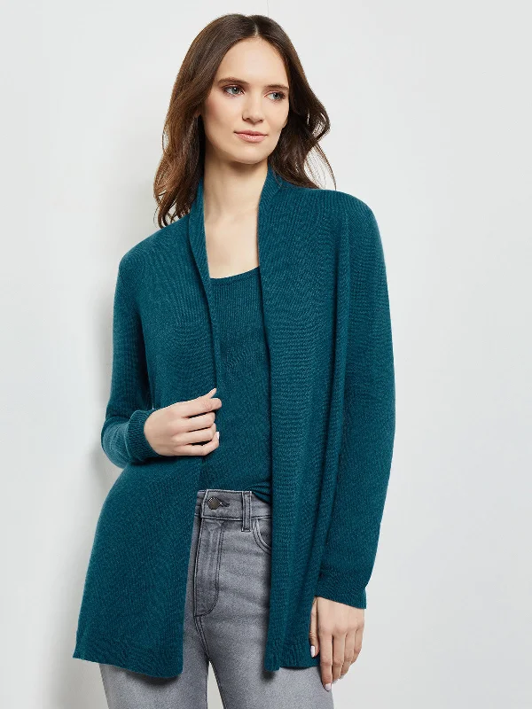 hemp-tweed cardigan eco -Open Front Cashmere Cardigan, Marine Teal