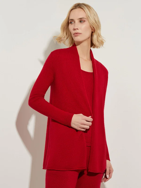 velvet-canvas cardigan plush -Open Front Cashmere Cardigan, Red