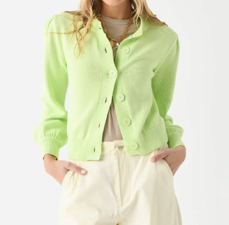 cardigan men trail cord -Puff Sleeve Cardigan In Lime