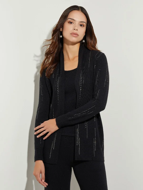 cardigan with twisted cuffs -Raining Crystal Cashmere Cardigan, Black