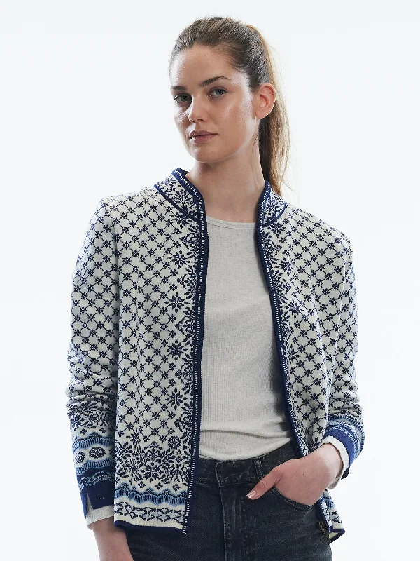 boucle-canvas cardigan plush -Dale of Norway - Solfrid Women's Jacket - Navy