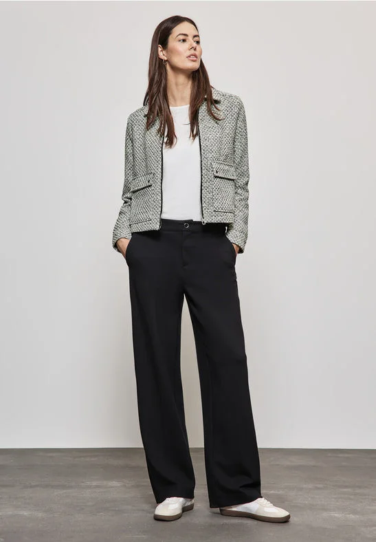 chevron-tweed cardigan dynamic -Street One Black and White Boucle Jacket with Zip and Pockets  212242