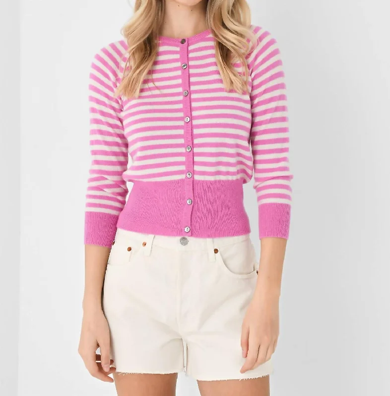 cardigan teens cosmic cedar -Stripe Shrunken Cardigan In Peony Cream