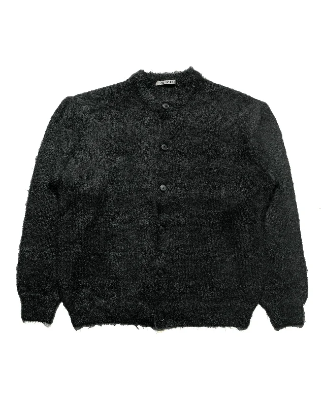 mosaic-tweed cardigan bold -Auralee Brushed Super Kid Mohair Knit Cardigan Ink Black