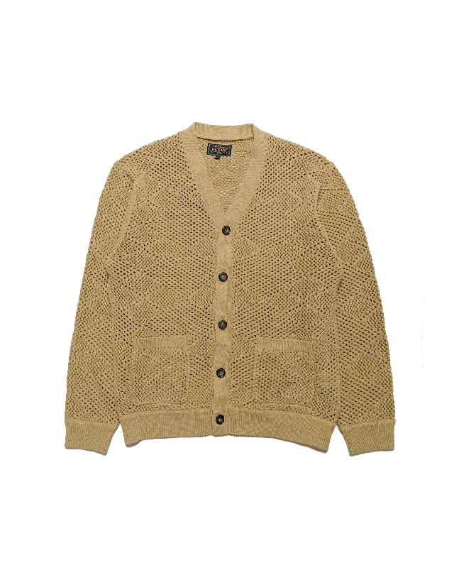 long cardigan camp chic -Beams Plus Cardigan Argyle Mesh Khaki