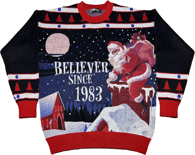 wool-tweed pullover sweater warm -Believer Since 1983 Knitted Christmas Sweater