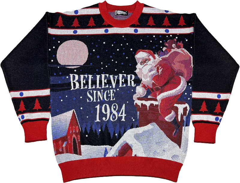 pullover sweater with twisted cuffs -Believer Since 1984 Knitted Christmas Sweater