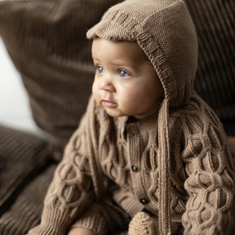 knit-tweed cardigan hybrid -Baby & Kids Merino Wool Flo Cardigan - Camel