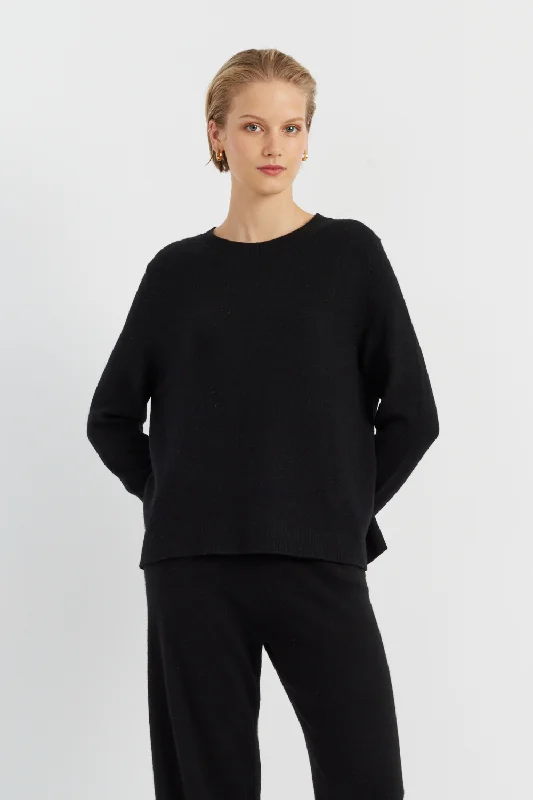 long pullover sweater desert trek -Black Cashmere Boxy Sweater