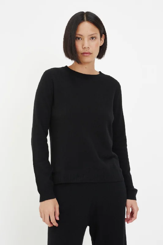 pullover sweater women misty cedar -Black Cashmere Crew Sweater