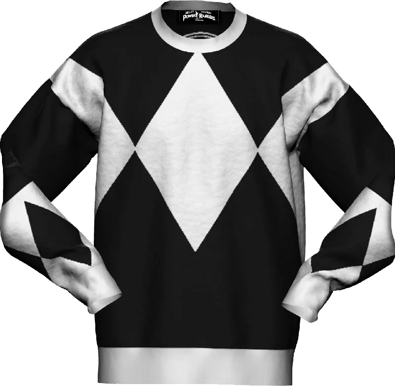 pullover sweater with twisted hem -Black Ranger Mighty Morphin Power Rangers Knitted Sweater