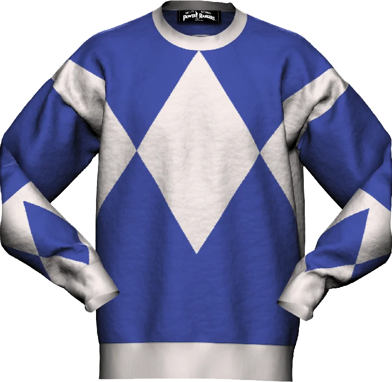 pullover sweater men ridge cord -Blue Ranger Mighty Morphin Power Rangers Knitted Sweater