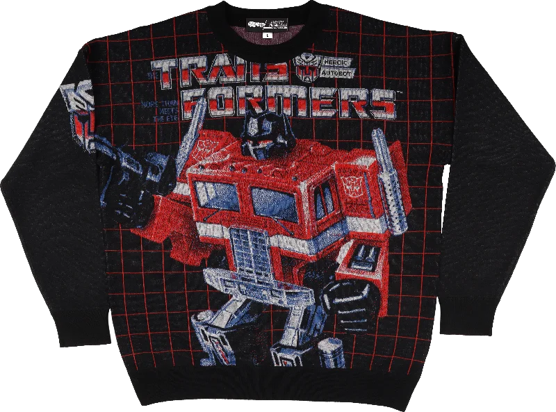 basalt pullover sweater dark shine -Box Art Optimus Prime Transformers Knitted Sweater