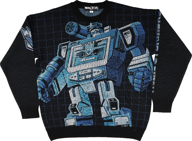 pullover sweater with shell logos -Box Art Soundwave Transformers Knitted Sweater