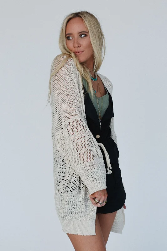 cardigan women dusk cedar -Brenden Knit Netted Cardigan - Ivory