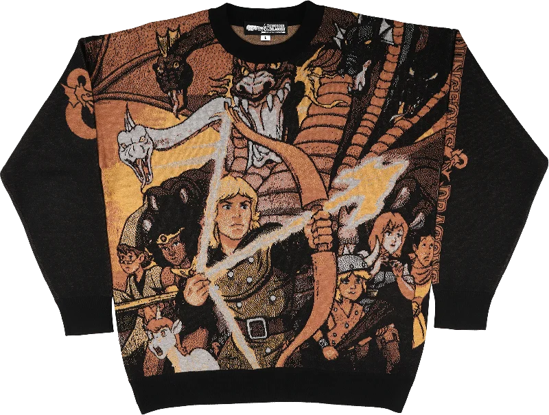 saffron pullover sweater vibrant hue -Cartoon Characters Dungeons & Dragons Knitted Sweater