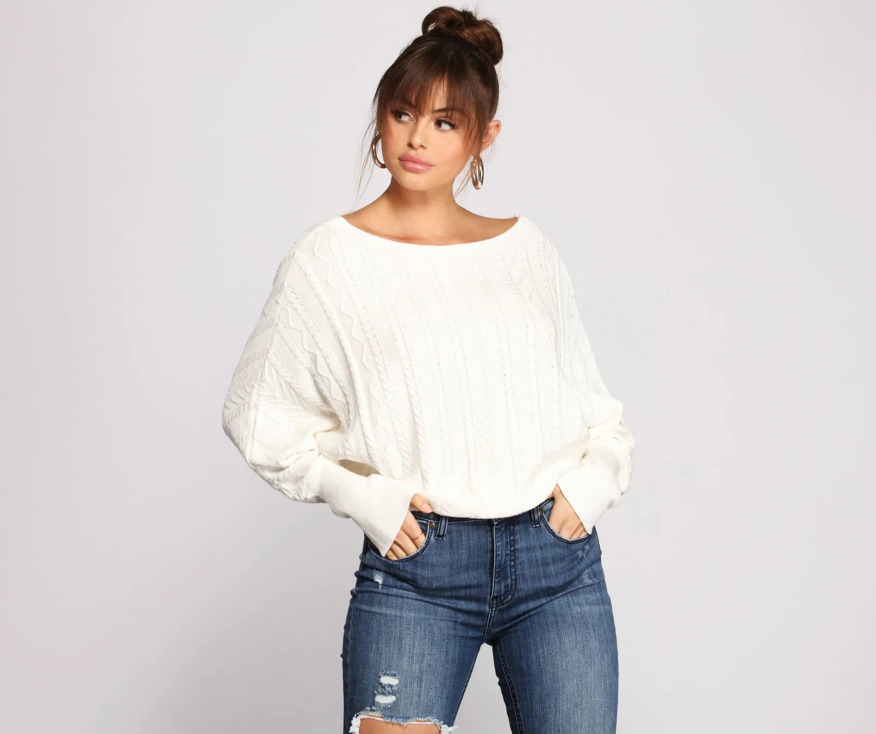 short pullover sweater camp layer -Chic Cable Knit Boat Neck Sweater