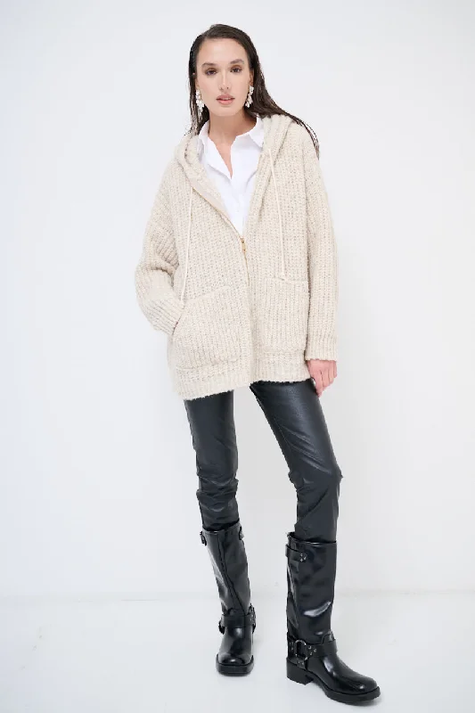 cardigan with spliced cuffs -Chunky knit hooded cardigan wholesale