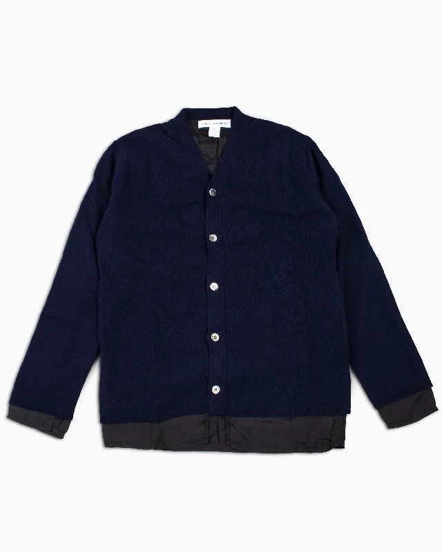 cardigan with shell clasps -Comme des Garçons SHIRT Fully Lambswool Cupro Cardigan Navy