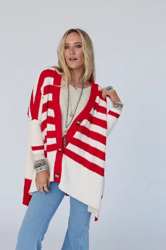 long cardigan urban stroll -Great Stripes Cardigan - Red