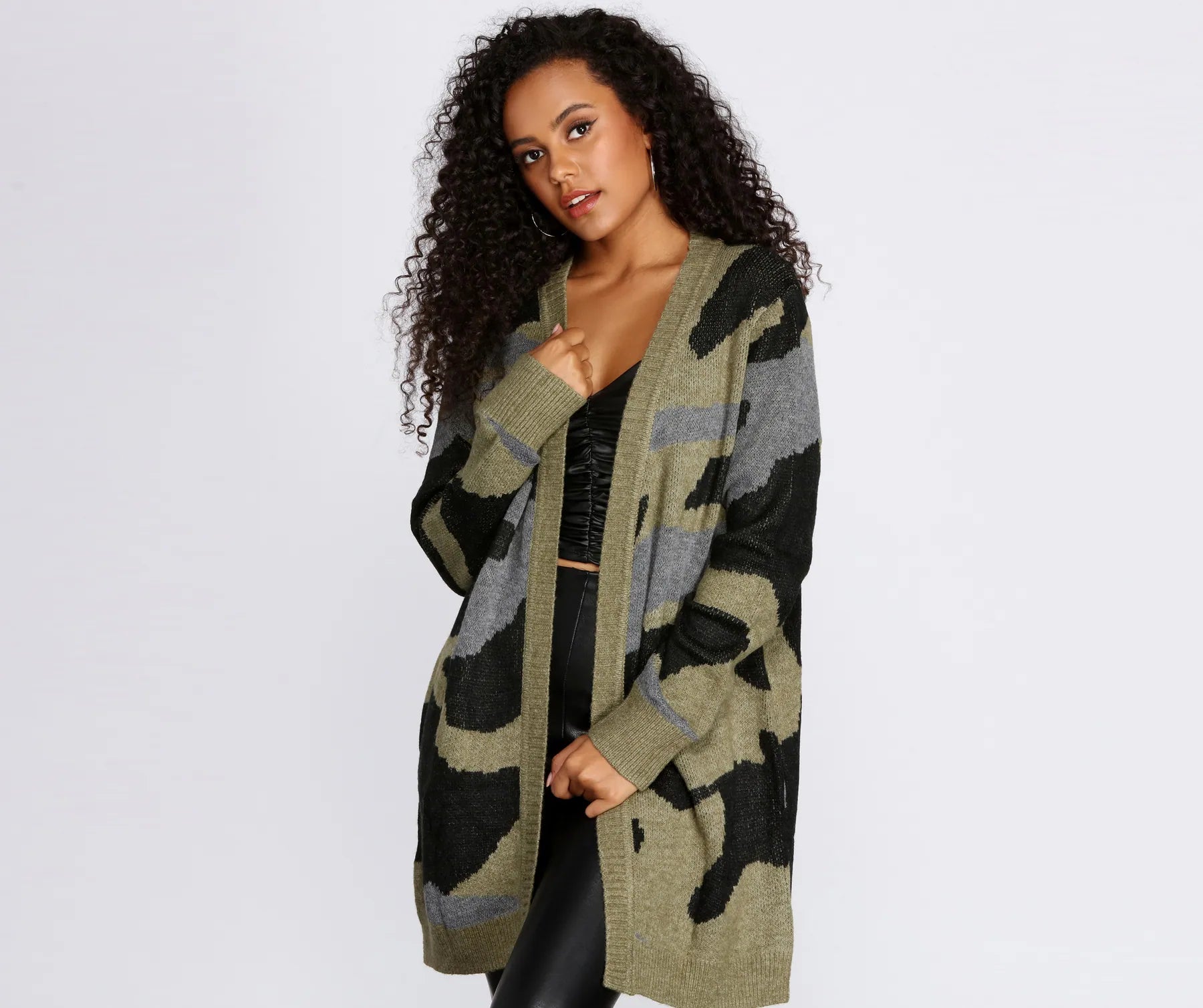 knit-canvas cardigan hybrid -Cozy In Camo Cardigan