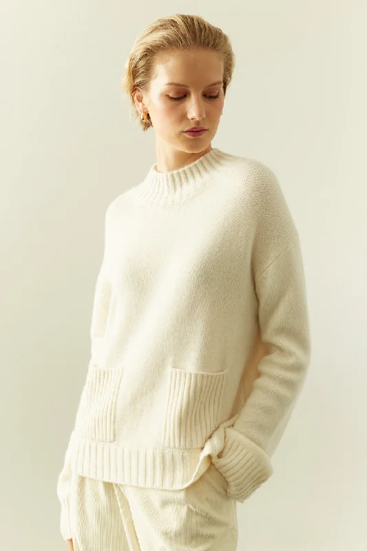 pullover sweater teens solar smoke -Cream Cashmere Patch Pocket Sweater