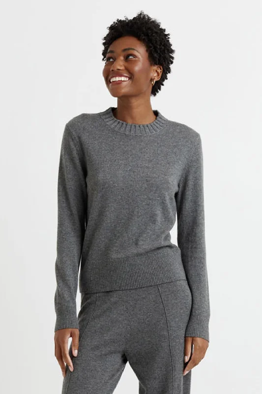 basalt pullover sweater dark sheen -Dark-Grey Wool-Cashmere Cropped Sweater